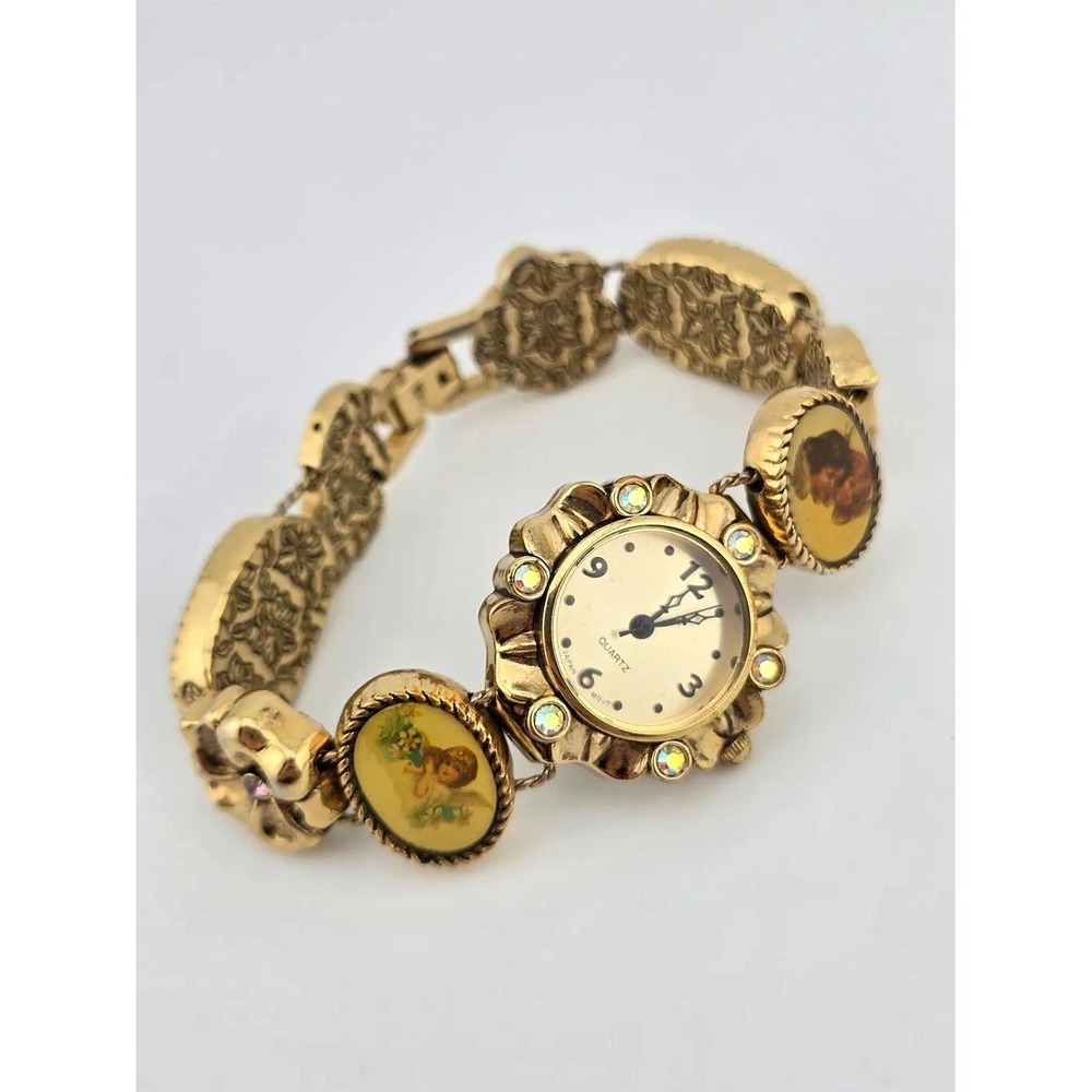 Vintage Slider Charm Working Watch - Cherub Victorian Revival AB Rhinestone - Picture 2 of 13